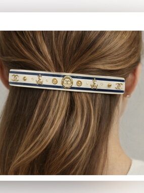Chanel White and Gold Hair Barrette